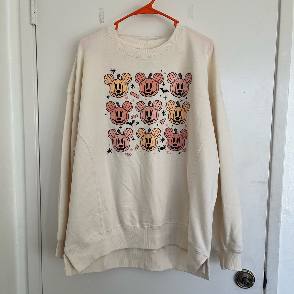 Disney Mickey Mouse Jack-O’-Lantern Crewneck Oversized Sweater Size Large